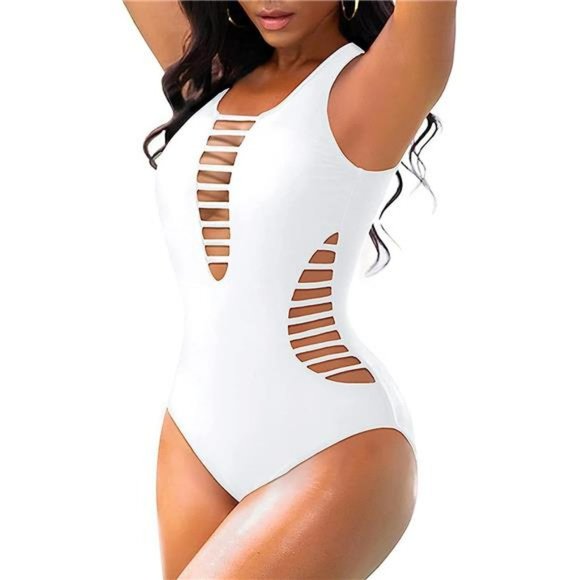 Women Sexy One Piece Swimsuits Plunge Deep V Neck Cutout Bathing Suits - Picture 1 of 5